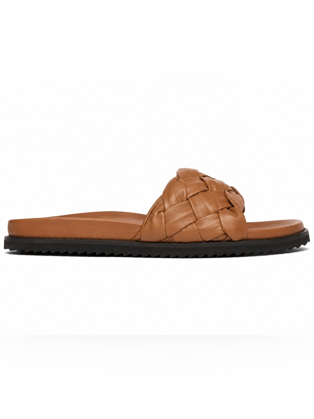 Freda Salvador Woven Leather Slide Sandal in Cognac